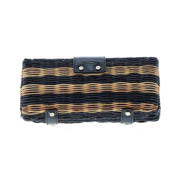 J CREW FACTORY HAVANA NAVY BLUE AND NATURAL WICKER STRAW CLUTCH EVENING BAG - Picture 12 of 16